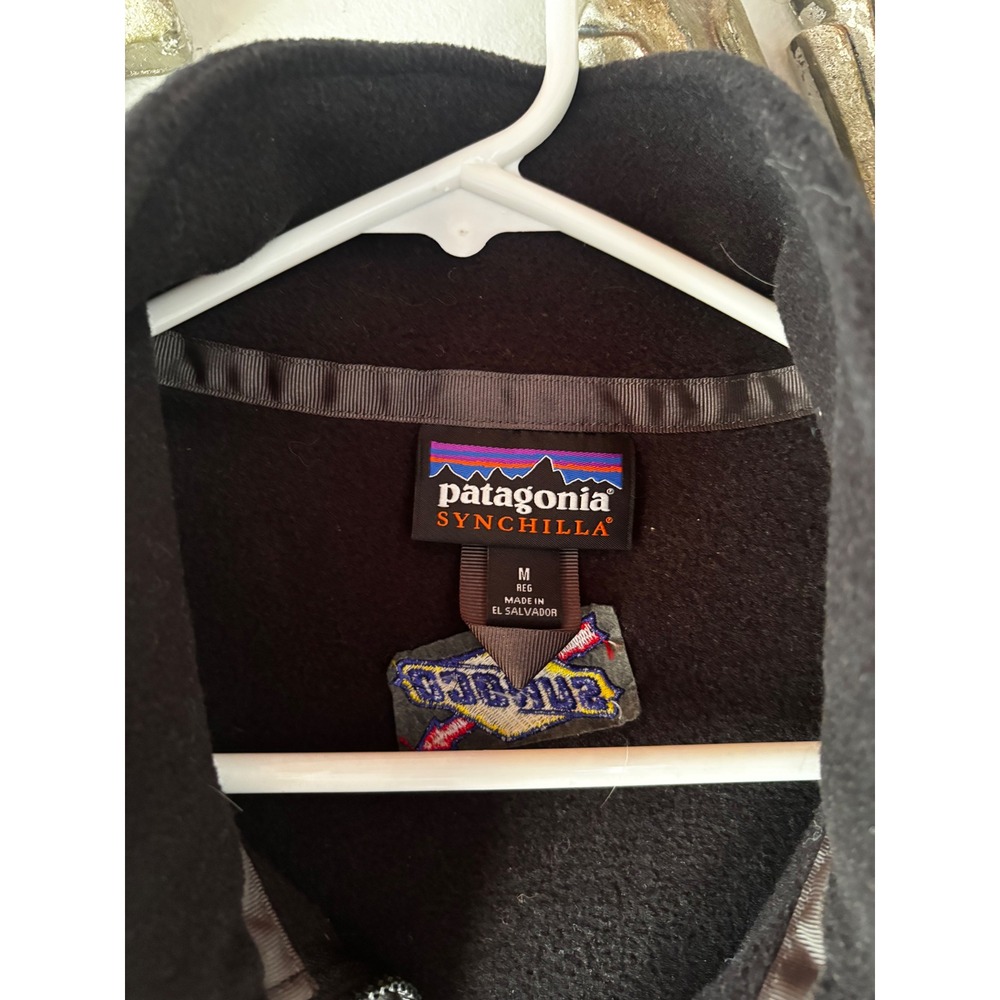 Patagonia Synchilla Fleece Vest Mens Medium Black Sunoco Logo Full Zip - Picture 2 of 7